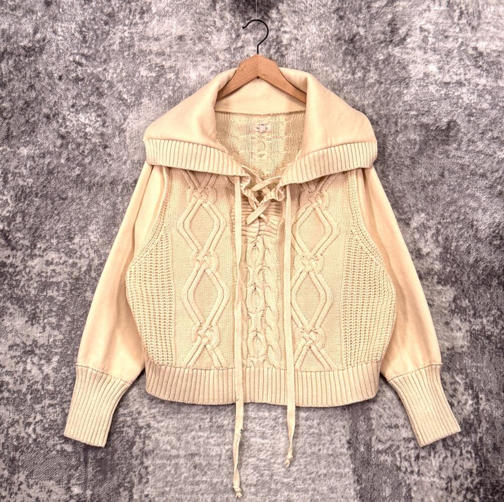 Anthropologie Sweater 1X Womens Pilcro Twofer Chunky Cable Knit Cream